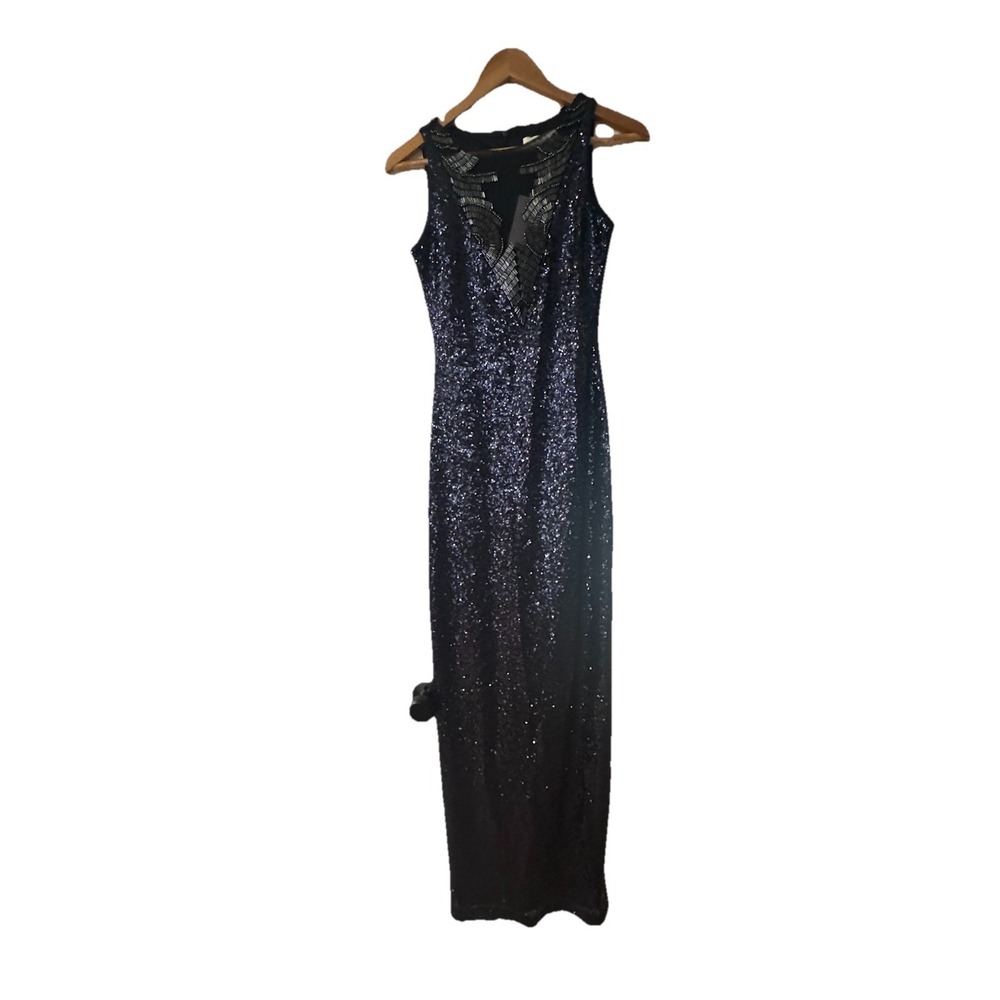 NWT Badgley Mischke Belle Evening Gown Navy Blue Size 2 Sparkle Prom Eveningwear